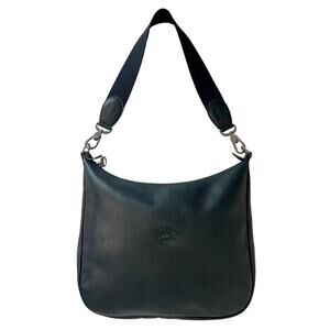 Longchamp Le Foulonné Pebbled leather Hobo Shoulder Bag Y2K Vintage Navy